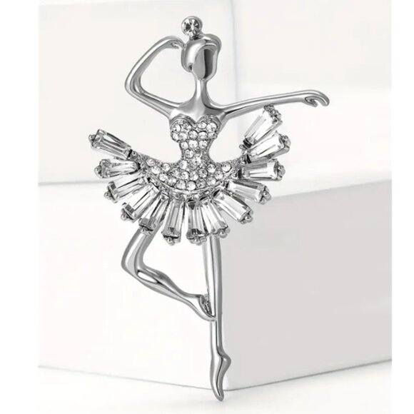 Elegant Silver and Rhinestone Ballerina Dancer Brooch - Picture 1 of 3